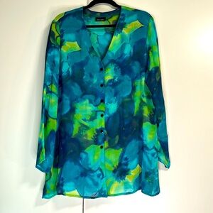 Front Street V neck sheer floral watercolor blouse top or cover up. Size XL